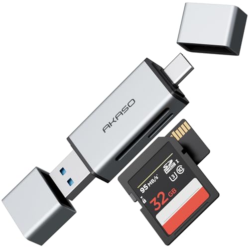 AKASO SD Card Reader - USB 3.0 Type C to Micro SD Card Adapter, Memory Card Reader for SD/Micro SD/SDHC/SDXC Card, Compatible with Smartphones, Laptops, Tablets, Personal Computer and Cameras
