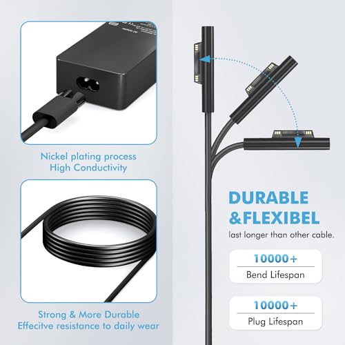 65W Surface Pro Laptop Charger Compatible with Microsoft Surface Pro 11 10 9 8 7 6 5 4 3 X Power Adapter,Surface Laptop 1 2 3,Compatible for Both Microsoft Surface Book Laptop,Works with 65W&44W&36W - color: BLACK2