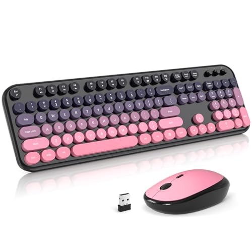 Atelus Wireless Keyboard Mouse Combo, Typewriter Full Size Keyboard with Number Pad and 2 in 1 USB Connected Mouse for PC Computer Laptop Desktop Windows 7 8 10 11 (Berry Pink) - color: Berry Pink
