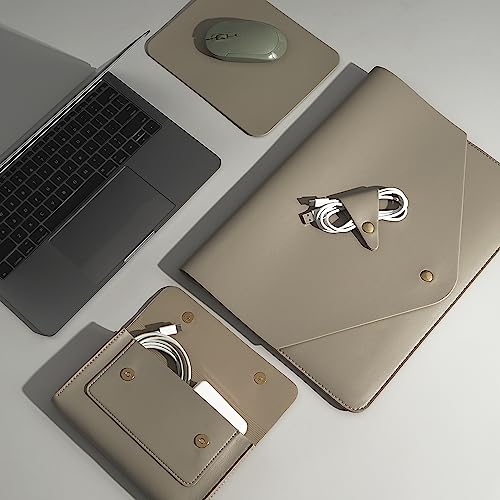 PU Leather Laptop Sleeve Compatible with New 15.3 inch MacBook Air 2023 2024, Surface Laptop 15, Surface Book 13.5, Surface Laptop Studio Color Khaki - color: Khaki, size: 14-15 Inch