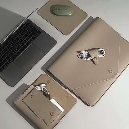 PU Leather Laptop Sleeve Compatible with New 15.3 inch MacBook Air 2023 2024, Surface Laptop 15, Surface Book 13.5, Surface Laptop Studio Color Khaki - color: Khaki, size: 14-15 Inch