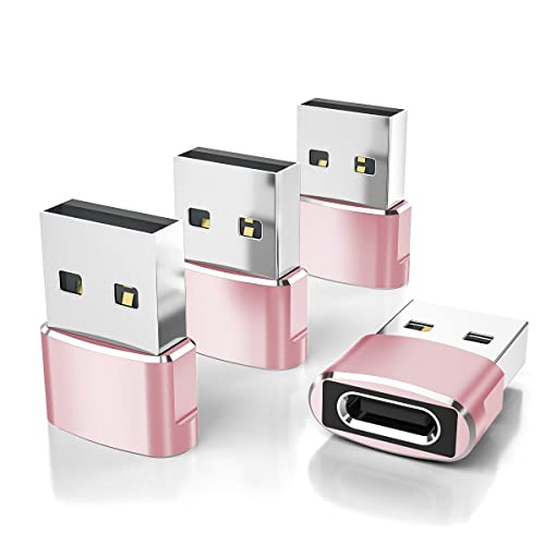 Elebase for Samsung Galaxy S25 Adapter,USB to USB C Adaptor 4Pack,Type C Female to A Male Cable Converter for Galaxy S24 S23 Plus Ultra FE,Z Fold Flip 7 6 5,A55 A54 A53 A52,Tab S10 S9 S8 A9 A8 A7 Lite - color: Rosegold