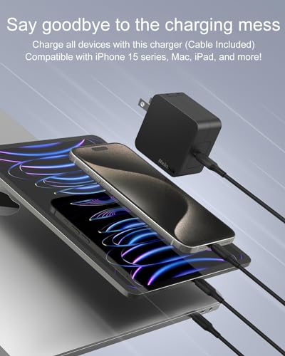 Nekteck 60W USB C Charger, GaN PD 3.0 Fast Charging with Foldable Plug | GaN Charger, Compatible with MacBook Air/Pro, iPhone 16/17 Series, Stable Charging Adapter, Portable for Travel, Office, Home - size: 60W