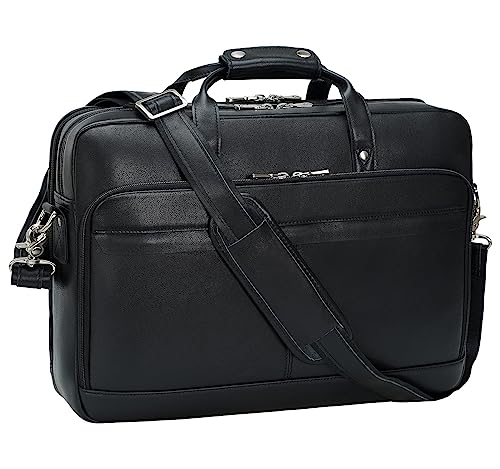 Masa Kawa Leather Briefcase for Men 15.6" 17" Laptop Business Messenger Bag | Computer Sleeve, Travel Luggage Strap, Professional Office Work Lawyer Crossbody Shoulder Attache Case - color: Black -Fits 17.3 Inch Laptop