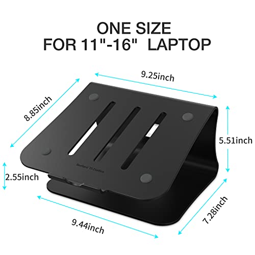 Laptop Stand, Aluminum Notebook Holder Riser Heat-Vent for MacBook Air/Pro, Dell, HP, Lenovo, Microsoft Surface, Samsung 11-16 inches Notebook (Black) - color: Black