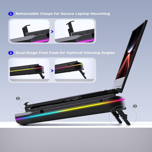 Cooling Pad for Asus ROG Strix G18 G16 G17 G15 Strix Scar 18 16 17 15 Gaming Laptop, It is a Well Deserved Heat Dissipation Monster，Cooler with Powerful Turbo Fan Can Fast Cooling,6 RGB Light Mode