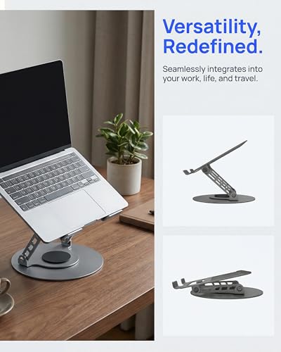 Compatible 360° Rotating Adjustable Laptop Stand, Fully Foldable Dual Rotary Shaft Laptop Riser Portable Standing Desk, Fits MacBook & All 10-15 Inch Laptops - Grey - color: Grey, size: 9.06 IN