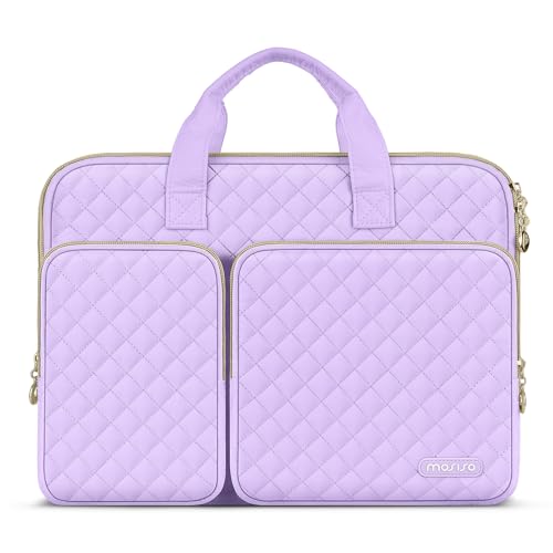 MOSISO 360 Protective Laptop Case 13.3 inch, 13-13.3 inch Laptop Sleeve | Compatible with MacBook Air/Pro 13/Pro 14,HP Dell ASUS Lenovo, Square Quilted Bag with 2 Pockets&Handle&Belt, Purple - color: Purple, size: 13.3 inch