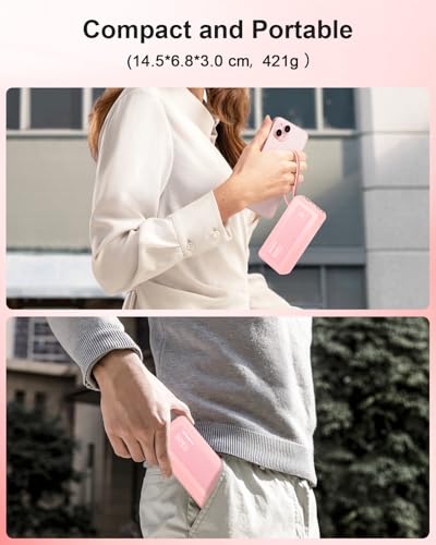 Portable Charger 27000mAh 30W Fast Charging Power Bank | Built-in Cables, LED Display, 6 Outputs & 2 Inputs, USB C Battery Pack, Compatible with iPhone, Samsung, Google - color: Pink, size: 27000Mah