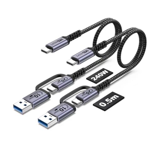 2-in-1 Android Auto USB C Cable[1.5ft,2Pack],usbc Data Transfer Cable | 240W USB 3.1 Gen 2 Fast Charging cord ,USB C 20Gbps CarPlay Cable, Compatible with iPhone 17 16 Pro Max, Galaxy, SSD - color: Silver, size: 1.5ft,1.5ft