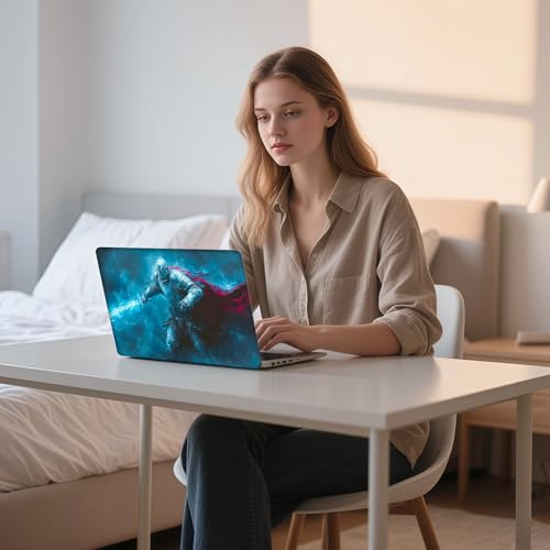 Aesthetic Laptop Skin Sticker, Knight with Red Cape and Frost Sword Waterproof Vinyl Laptop Decal, Removable Bubble Free, Reusable Protective Cover for 13 14 15 15.6 Inch - color: Knight with Red Cape and Frost Sword