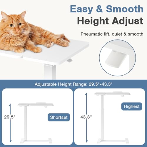 DUMOS Adjustable Bedside Overbed Table with Wheels, White | Laptop Standing Desk with Tilting Top Height, Mobile Rolling Computer Cart for Hospital Home Bedroom Use - color: White, size: 27.4" x 15.7" x 43.3"