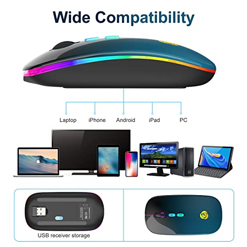 CC Store Wireless Mouse for Laptop,USB-C Rechargeable with Dual Connection | Bluetooth mouse with 2.4GHz USB receiver, silent slim design, adjustable DPI for laptop,MacBook,PC and tablet,Black-blue - color: Black-blue