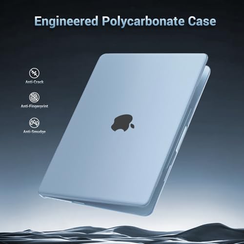 MOSISO Compatible with MacBook Air 13 inch Case M5 M4 M3 M2 2026-2022 | 4 in 1 Kit Matte Hard Shell for MacBook Air 13.6 Case, Anti-Fingerprints&Ultra-Thin, A3449 A3240 A3113 A2681, Sky Blue Clear - color: Sky Blue Clear