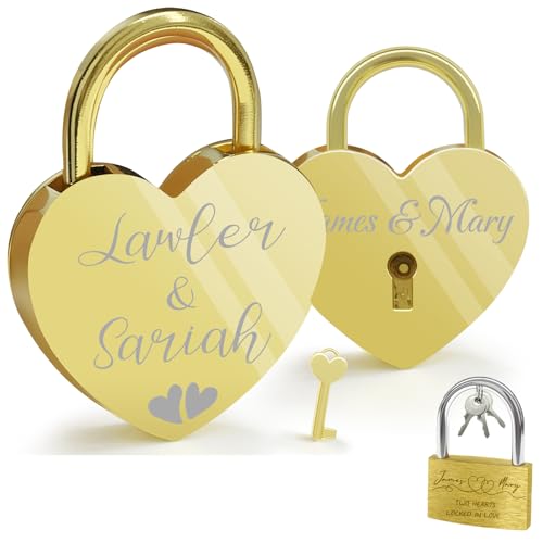 Personalized Heart Lock for Bridge Engraved Custom Love Padlock Customized Name Date Heart Lock Name Date Couples Lover Padlock Gifts for Travel Trip Anniversary Valentines - style: Heart Shaped Style