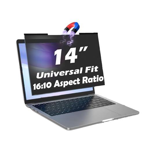14 Inch Magnetic Laptop Privacy Screen – Removable Privacy Filter, 16:10 Aspect Ratio, Anti-Glare, Blue Light Blocking, UV Protection, Dual-Sided, Universal Screen Protector for HP, Dell, Lenovo, ThinkPad, Acer, Asus (14 inch 16:10) - size: 14 inch 16:10