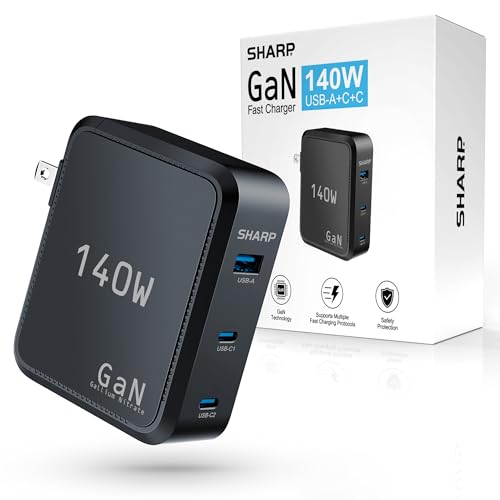 Sharp 140W USB C Charger, Compact Foldable GaN Fast Charge 3-Port (2 USB-C, 1 USB-A), Compact Foldable Wall Charger for MacBook Pro/Air, iPad Pro, iPhone 15/Pro, Galaxy S22/S21, Dell XPS, Black - color: Black