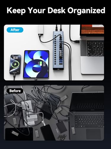 ACASIS Powered USB C Hub, 16-in-1 USB 3.2 Hub 10Gbps, 6 USB-A 3.2 + 2 USB-A 2.0+ 8 USB-C 3.2 Ports, Dual USB-C PD 30W, 150W Adapter, 3.3FT Cable, Aluminum USB Hub for PC, Laptop, Mac mini, iMac, iPad
