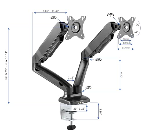 Rocelco 40" Height Adjustable Standing Desk Converter with AC Outlet USB Charger and Dual Monitor Arm Mount - Sit Stand Up Tabletop Riser - Sliding Keyboard Tray - Black (R DADRB-40-ACUSB-MA2) - color: Black Acusb, size: 40", style: Riser+Premium Dual Mou