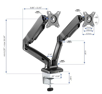 Rocelco 40" Height Adjustable Standing Desk Converter with AC Outlet USB Charger and Dual Monitor Arm Mount - Sit Stand Up Tabletop Riser - Sliding Keyboard Tray - Black (R DADRB-40-ACUSB-MA2) - color: Black Acusb, size: 40", style: Riser+Premium Dual Mou