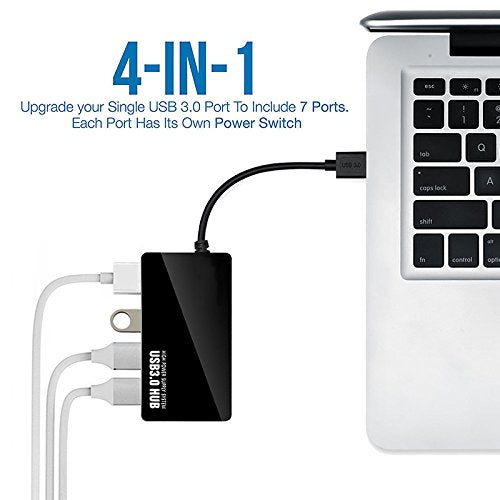 USB 3.0 Hub 4 Port High Speed Slim Compact Expansion Splitter, black, 159187