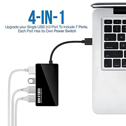 USB 3.0 Hub 4 Port High Speed Slim Compact Expansion Splitter, black, 159187