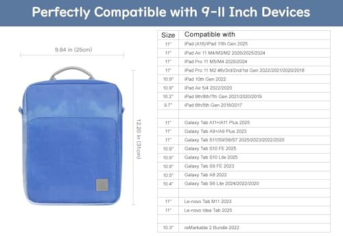 Dadanism 9-11 Inch Tablet Sleeve Bag Carrying Case with Shoulder Strap | Fits iPad (A16) 11", iPad 10th Gen 10.9", iPad Air M4/Pro M5 11", iPad 9/8/7th 10.2", Galaxy Tab A11+ Plus 11", Blue Mist - color: Blue Mist, size: 9-11 Inch