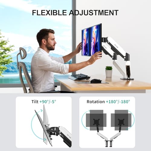 MT-VIKI Dual Monitor Stand - Gas Spring Double Monitor Arm with Quick Release VESA Plates for 2 Screens 17-32 Inch, Full Motion Articulating Desk Mount, Holds 4.4-19.8lbs - size: Dual Arm