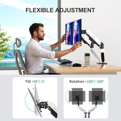 MT-VIKI Dual Monitor Stand - Gas Spring Double Monitor Arm with Quick Release VESA Plates for 2 Screens 17-32 Inch, Full Motion Articulating Desk Mount, Holds 4.4-19.8lbs - size: Dual Arm