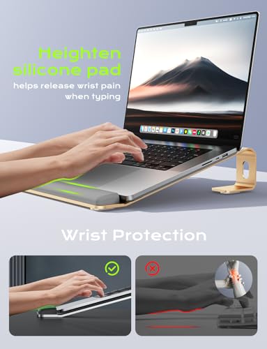 JCZT Aluminum Laptop Stand, Notebook Stand with Wrist Rest, Ergonomic Detachable Laptop Mount, Computer Stand Compatible with 10-17'' All Laptops Such as MacBook Air Pro/HP/Dell/Lenovo, Gold - color: Gold