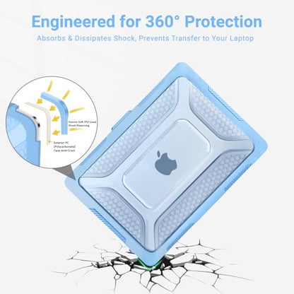 MOSISO Compatible with MacBook Air 13 inch Case M5 M4 M3 M2, Air Blue | 2 in 1 Kit Honeycomb Shock Resistant Hard Case with Foldable Kickstand for MacBook Air 13.6 2026-2022 A3449 A3240 A3113 A2681 - color: Air Blue