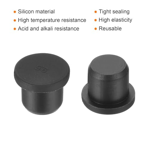 uxcell High Temp Silicone Plug Mount Dia 9.5mm/0.37 inch t Shaped Rubber Stopper Hole Plugs for Powder Coating Plating Waterproof Plugs Sealing Plugs Black Pack of 12(OD 12.5mm) - size: 9.5x12.5mm