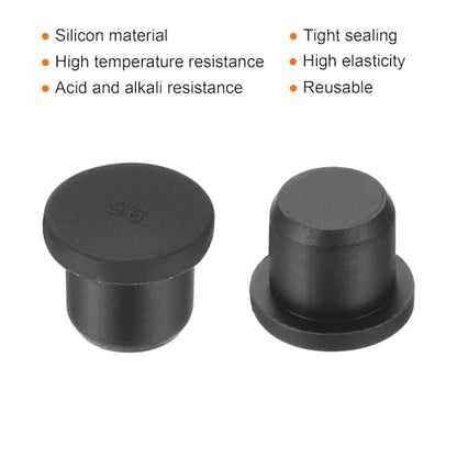 uxcell High Temp Silicone Plug Mount Dia 9.5mm/0.37 inch t Shaped Rubber Stopper Hole Plugs for Powder Coating Plating Waterproof Plugs Sealing Plugs Black Pack of 12(OD 12.5mm) - size: 9.5x12.5mm