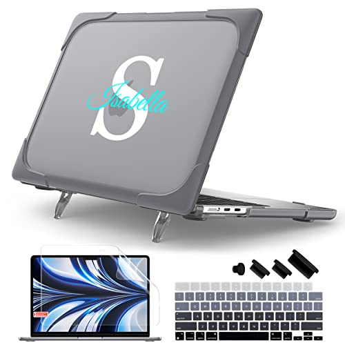 Batianda Custom Name Heavy Duty Case for MacBook Air 13.6 Inch 2026-2022 | Personalized Text Design, Ergonomic Foldable Stand Holds 22lbs, TPU Bumper, Matte Hard Shell, Fits A3449/A3240/A3113/A2681 - color: Customizable Name