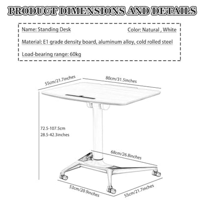 Height Adjustable Desk Conference Room Lift Speech Sit Stand Desk, School Mobile Podium with Rollers, Foldable Tilting Desktop Side Table, Fixed Slot and Fence(Natural) - color: Natural