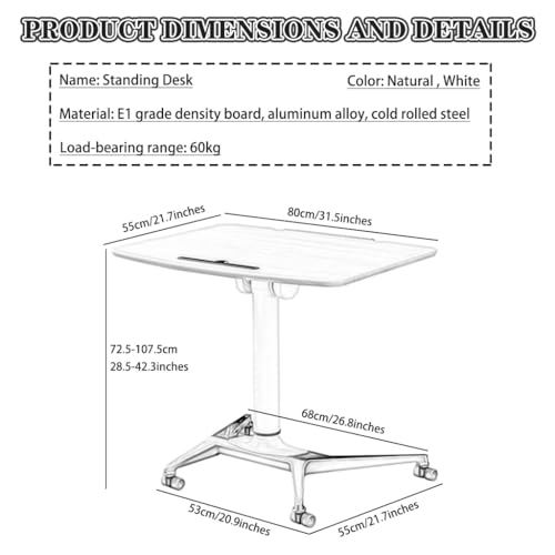 Height Adjustable Desk Conference Room Lift Speech Sit Stand Desk, School Mobile Podium with Rollers, Foldable Tilting Desktop Side Table, Fixed Slot and Fence(White) - color: White