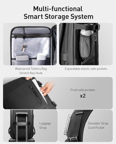 Muzee MARK RYDEN Expandable Travel Backpack 42L, TSA-Approved Anti-Theft Backpack with USB Charging Port, Business Laptop Backpack for Men Fits 17-inch Laptop, Water-Resistant Carry-on Luggage