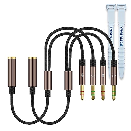 Headphone Splitter 3.5mm Splitter, 1 Female to 2 Male Headset Mic Adapter, Audio Splitter for Headphones Laptop PS4 Xbox PC Phone Tablet Gaming. (1 Female to 2 Male, 2pcs, Brown) - color: 35CM/13.8IN Headphone Splitter - Brown, size: 1 Female to 2 Male -