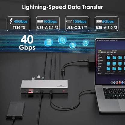 WAVLINK Thunderbolt 4 Docking Station, Single 8K or Dual 4K Display for MacBook Pro/Air Thunderbolt 4/3, 98W PD, USB-C/USB 4 Windows(4xTBT 4, 4xUSB-A, USB-C, 2.5G Ethernet, SD, Audio, DC Port)