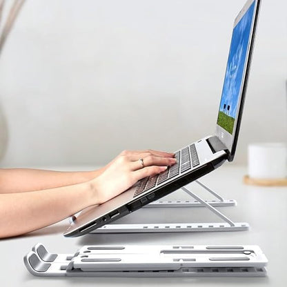 1-Piece Foldable Laptop Stand,Adjustable Ergonomic Laptop Riser,Dual Triangle Stable Structure,Portable Laptop Holder Compatible with 10-17 Inch Laptops（White）