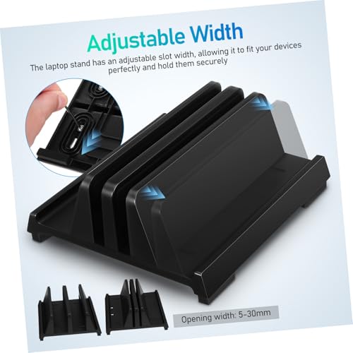 KALLORY Laptop Vertical Stand Adjustable Tablet Holder with Padded Nonslip Base Desk Space Organizer for Efficient Workspace Dual Slots to Maximize Office Desk Clutter