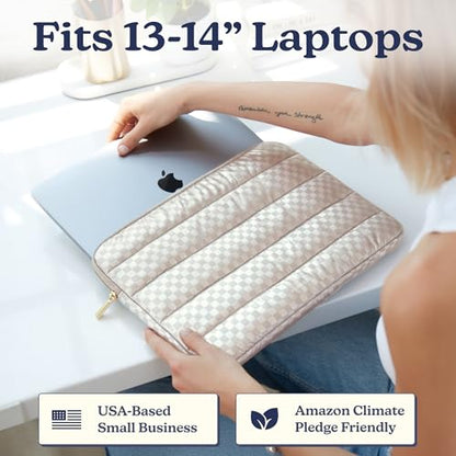 Vandel Puffy Laptop Sleeve Case, 13-14 inch Laptop Sleeve Bag Case 13.3 Inch, Compatible with MacBook Air/Pro 13/Pro 14/iPad Pro 12.9, HP Dell ASUS Computer Bag Cover, Checker Champagne - color: a. Checker Champagne