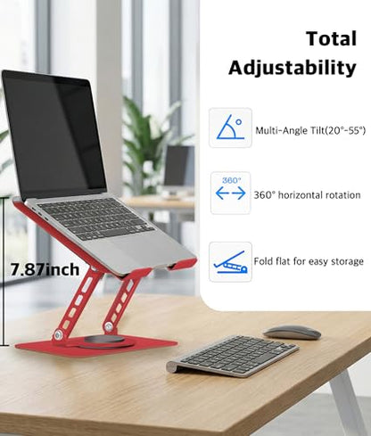 3-Year Red Swivel Laptop Stand-360° Rotating,Ergonomic Adjustable Metal Design,Fits10-16 Laptop Stand,Ideal for Desk Office & Travel,Foldable&Portable,Mechanical Style,Perfect for Everyone - color: Red