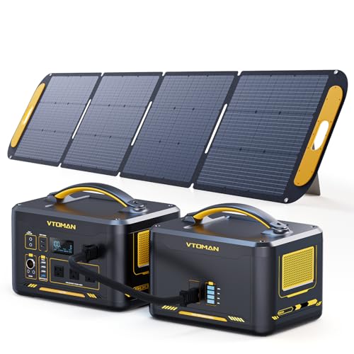 VTOMAN 3096Wh Solar Generator with 200W Solar Panel & Extra Battery, 1800W (Peak 3600W) LiFePO4 Battery Large Capacity Portable Power Station for Power Outages, RV, Camping, Backup, Emergencies - style: Jump1800+200W+ExtraBattery
