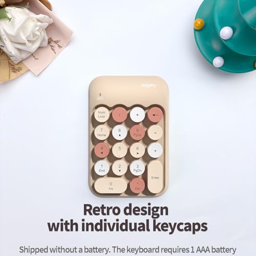 Sahara - Wireless Numeric Keypad, Retro Round Keycaps, Portable Number Pad with Ergonomic Design, USB Receiver, Compatible with Laptop/Desktop PC (Sand Beige) - color: Sand Beige