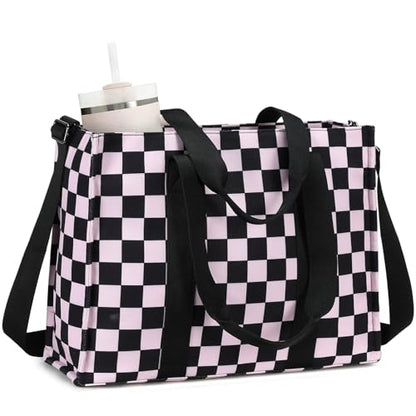 BTOOP Work Tote Bag for Women, Laptop Tote Bag With 15.6 Inch Padded Compartment, Teacher Nurse Bible Bags - color: Blck-pink Checkered