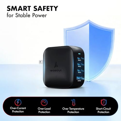 100W GaN Charger, Wozoyo 3XType-C & USB-A Superfast 2.0 Charging, Compatible for iPhone 17/16/16 Pro Max/15 Series/iPad Pro, Smartphones, Tablets and More, PD/PPS/QC 3.0,Compact Foldable Plug