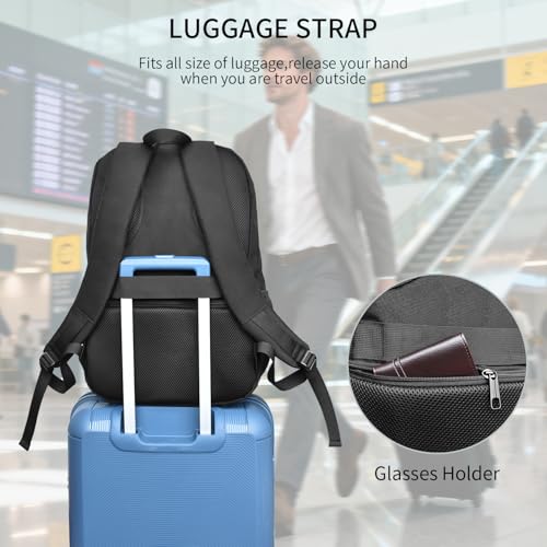Durable 15.6 Inch Laptop Backpack, Anti-Theft Business Travel Backpack with USB Charging & Multiple Compartments, Water-Resistant Expandable Computer Bag for College and Work - Black