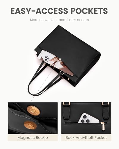 LOVEVOOK Laptop Bag Tote Bag for Women, Work Bags Teacher Tote Bag, Waterproof Leather Computer Bag, Business Laptop Purse Office Handbag Professional Briefcase, 17 Inch, Black