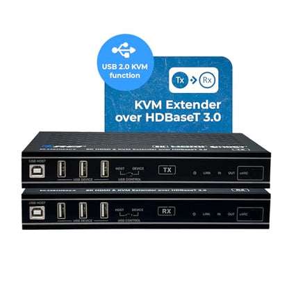 OREI 8K HDBaseT 3.0 HDMI KVM Extender, Loop Out, USB 2.0 RS-232 PoC HDR10+ | 4K 120Hz HDMI Extender, 4K 120Hz HDMI Over Ethernet, eARC/ARC, 40Gbps FRL, Dolby Vision, VRR, ALLM - size: 8K w/ eARC, LAN, KVM